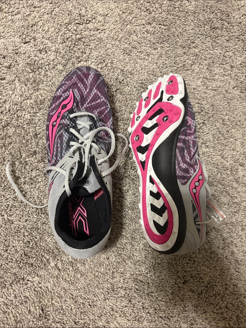 Saucony Kids Pink and Purple Track Spikes - Junior Racing Shoes